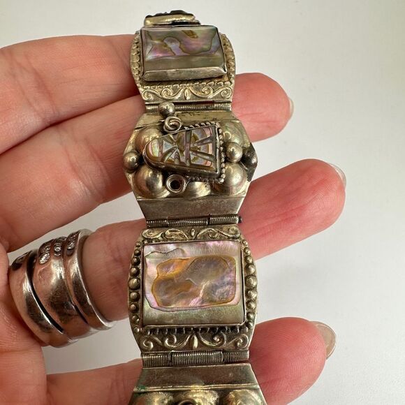 Vintage stamped Alpaca Mexico abalone shell bracelet!! - Picture 16 of 16